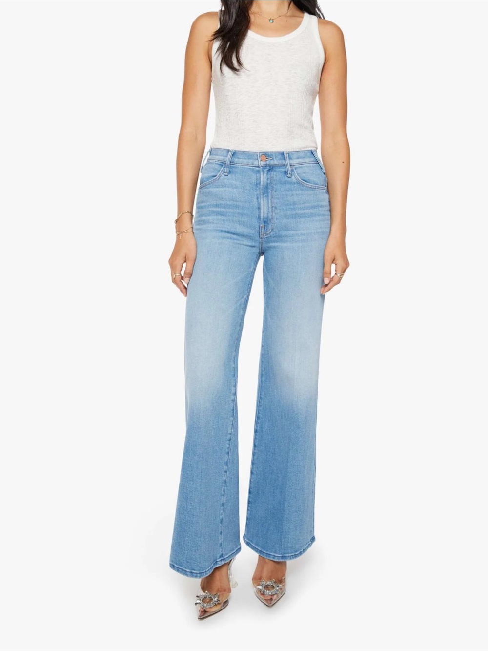 MOTHER The Hustler Roller Sneak Wide Leg Jeans in Room Service